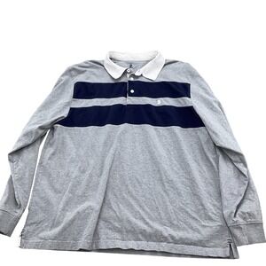 Izod Rugby Shirt Men 2XLarge Gray Blue Preppy Cotton Soccer Polo Streetwear